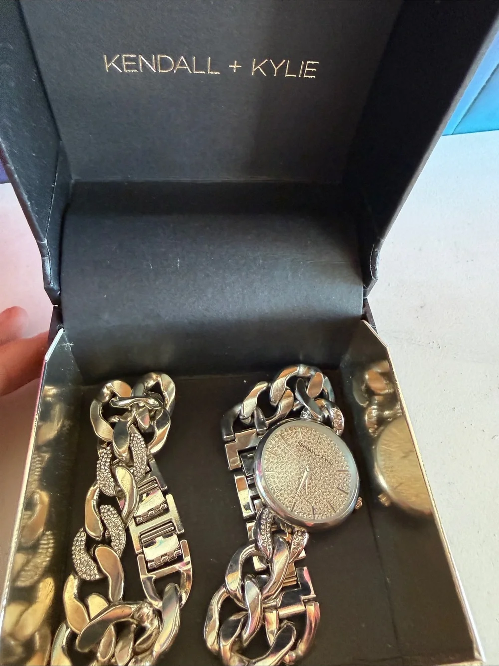 Kendall & Kylie Silver-Tone Chain Link Bracelet Watch with Logo Accent